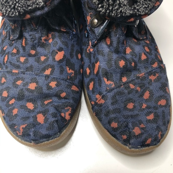 Toms Highland Botas Faux Fur Lined Leopard Lace Up Ankle Boot Blue 7 - Picture 2 of 6